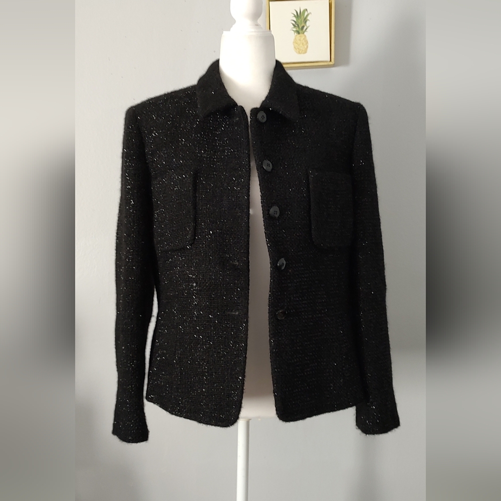 Blazer Jones New York Color Black 12 Wool Polyester Pockets Buttons Front